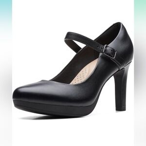 Clarks Collection Ambyr Joy pump black leather Mary Jane heels size 9 M